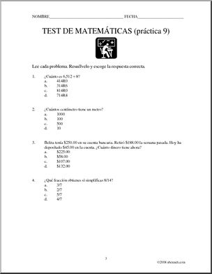 Spanish: MatemÂ·ticas – Test de prÂ·ctica. Nivel 5 (elementaria/secundaria)