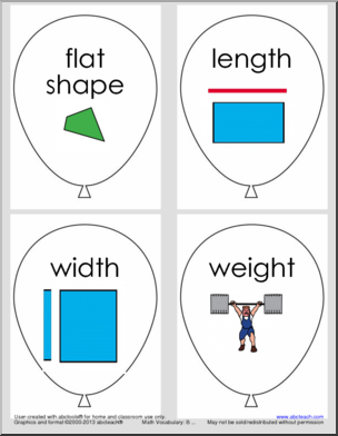 Math – Balloon Vocabulary (kdg) Bulletin Board