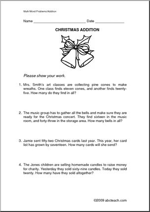 Word Problems: Christmas Addition (elementary)