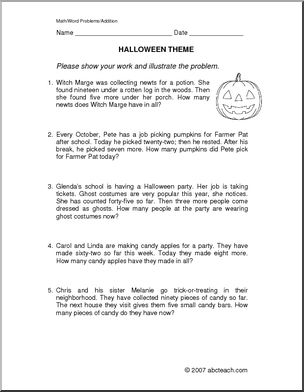 Halloween Addition (elem) Word Problems