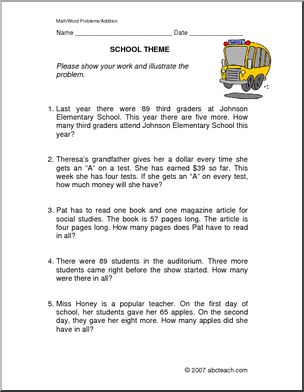 School Themed Addition (elementary) Word Problems