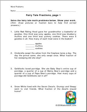 Word Problems – Fairy Tale Fractions (elem/upper)