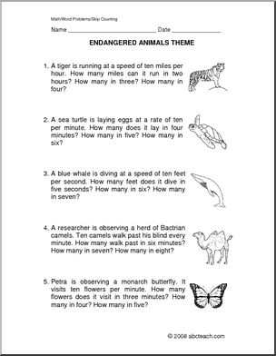 Word Problems: Endangered Animal Skip Counting (primary)