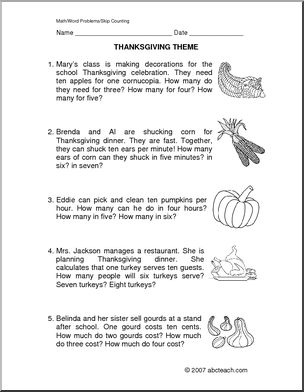 Thanksgiving Skip Counting (primary) Word Problems