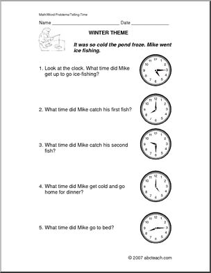 Winter Telling Time (primary/elem) Word Problems