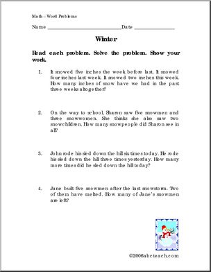 Word Problems – Winter theme (primary)