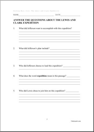 Comprehension: Lewis and Clark (elementary)