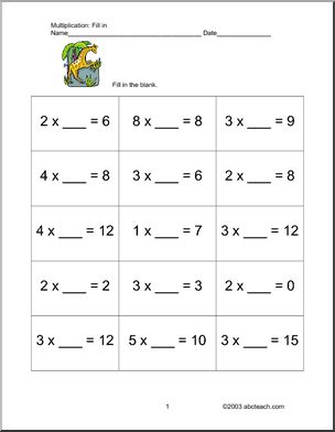Multiplication (1 digit; missing factors) Worksheet
