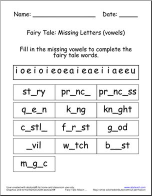 Fairy Tale Words (vowels) Missing Letters