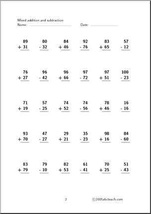 Worksheet: Mixed Practice (1-100) Set 1 – Abcteach