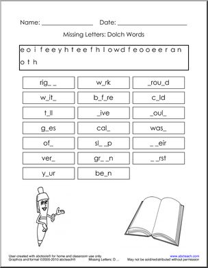 Second Grade Level Set 1′ Dolch Activity Pages