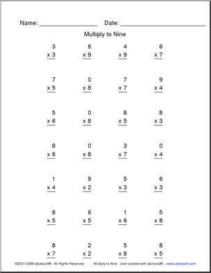 Multiplication (to 9) Worksheet