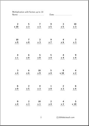 Multiplication (up to 10, set 1) Worksheet