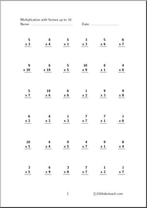 Multiplication (up to 10, set 2) Worksheet
