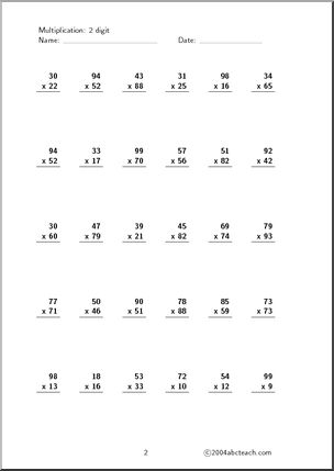 Math: Multiplication Facts: Groups of 1-12 – Abcteach