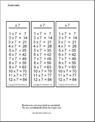 Multiplication ( x 7 ) Bookmarks