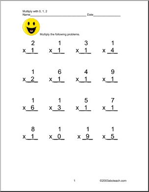 Multiplication (by 0, 1, and 2) Worksheet