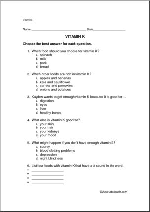 Worksheet: Vitamin K