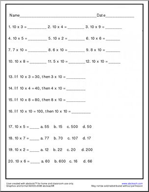 Multiplication ( X 0 ) Bookmarks (color) – Abcteach