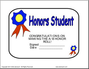 Certificate: Honor Roll A/B Student