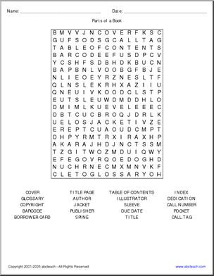 Word Search: Parts of a Book