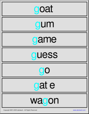 Hard “g” sounds’ Word Wall