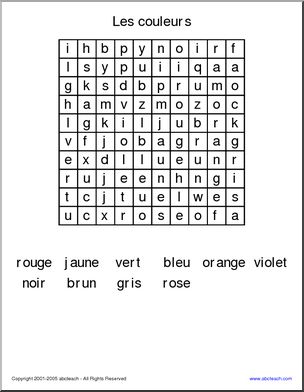 French: CouleursÃ³word search