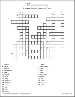 French: Crossword – food words