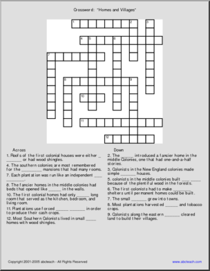 Crossword:  “Homes and Villages” (upper elementary)