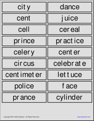 soft C words Word Wall