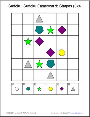 Sudoku: Gameboard- Shapes (6×6 color)
