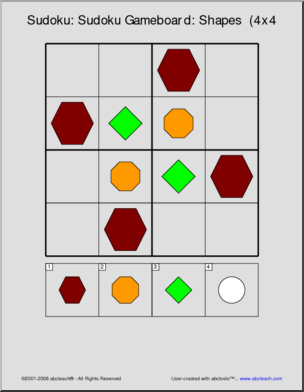 Sudoku: Gameboard – Shapes  (4×4 color)