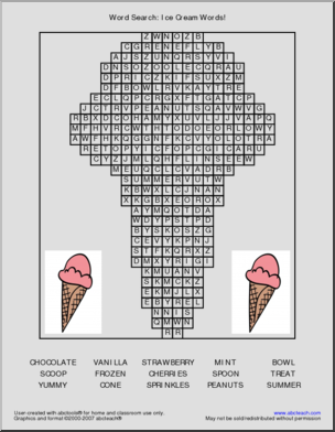 Word Search: Ice Cream Words (elem)