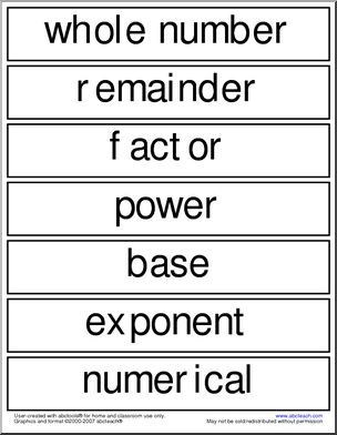 Word Wall: Math Vocabulary (upper/middle)