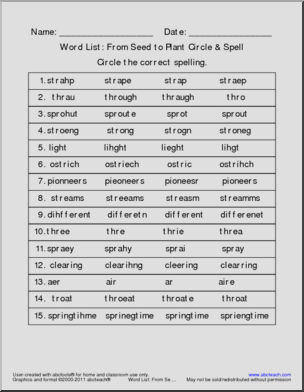 From Seed to Plant Circle & Spell’ Word List – Abcteach