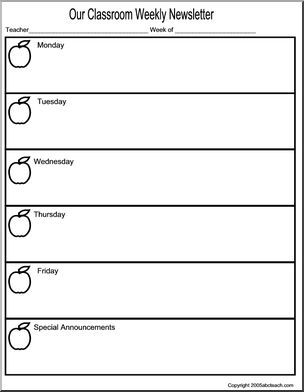 Classroom Newsletter Forms: Apple  Theme (b/w version 2)