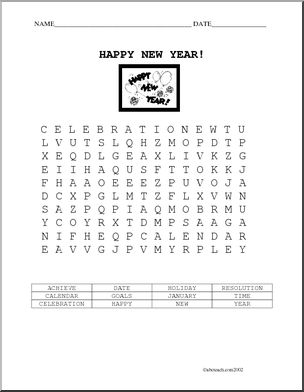 Word Search: Happy New Year – Abcteach