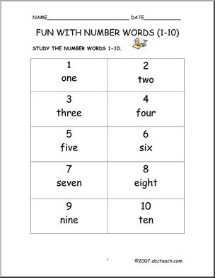 Number Words (1-10) -preschool/primary