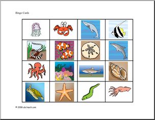 Bingo Cards: Ocean Animals (elem) – color