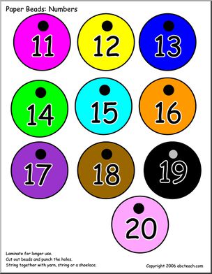 Paper Beads: Numbers 11 – 20 (color)