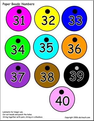 Paper Beads: Numbers 31 – 40 (color)