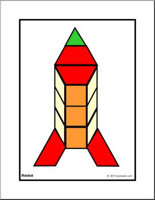 Pattern Block Card:  Medium Toy-Rocket (montessori) (color)