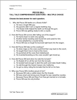 Comprehension: Tall Tale – Pecos Bill (upper elem/middle)