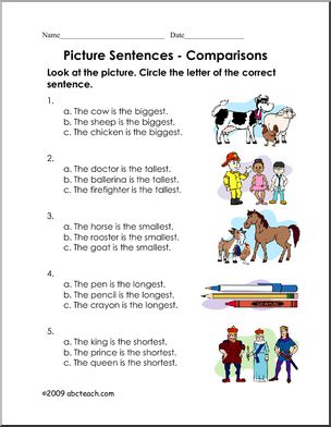 Picture Sentences – Sizes (primary/ESL) Worksheet