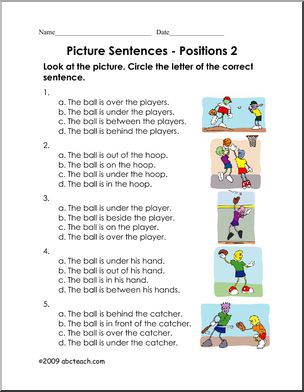 Picture Sentences – Positions 2 (primary/ESL) Worksheet