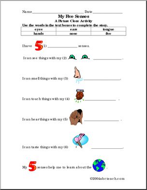 Picture Cloze – The Five Senses (primary)’ Worksheet