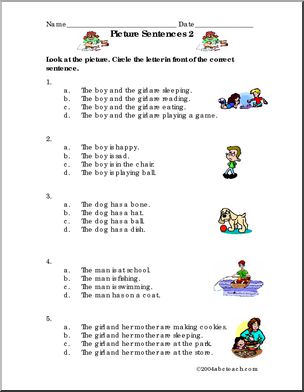 Picture Sentences – 2 (primary) Worksheet