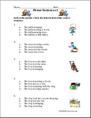 Picture Sentences – 3 (primary) Worksheet – Abcteach