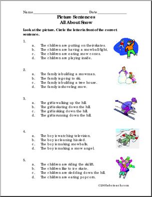 Worksheet: Picture Sentences – Snow (primary)