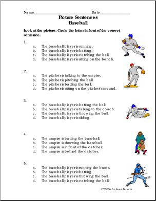 Picture Sentences – Baseball (primary) Worksheet
